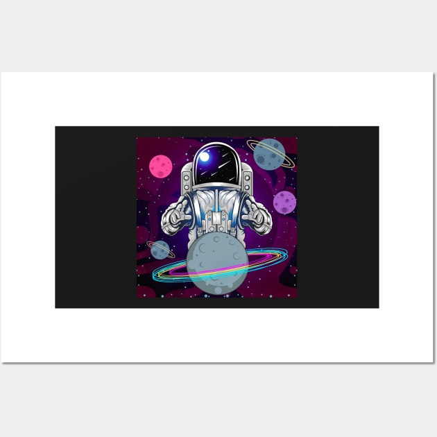 Astronaut and planet in space Wall Art by TheSkullArmy